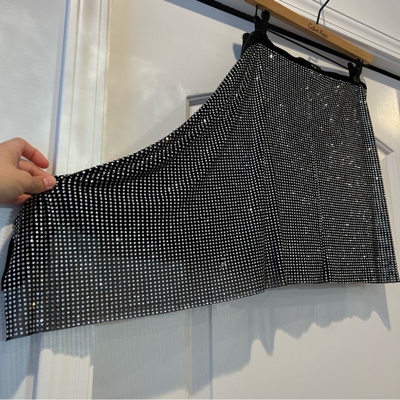 Akira rhinestone asymmetrical black wrap mini skirt with zipper - Picture 6 of 9